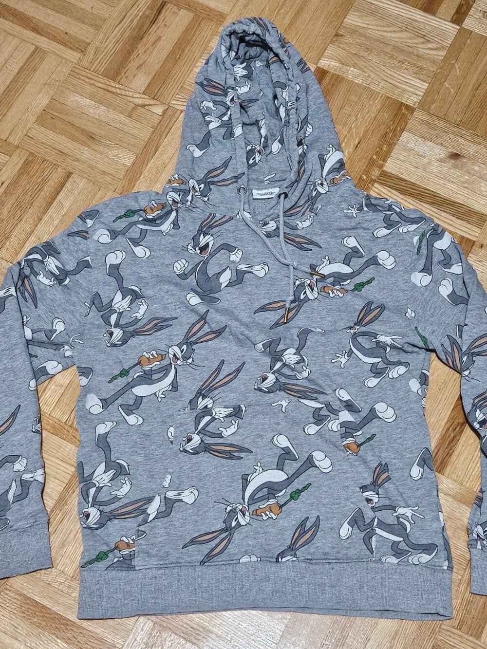 Looney Tunes Bugs Bunny All Over Print Hoodie Adult Medium Gray Warner Bros